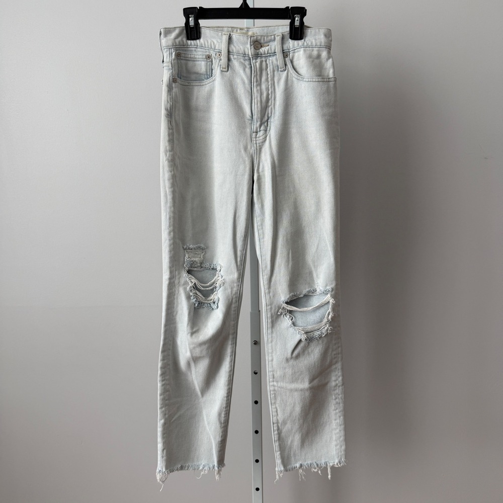 Madewell sz 26 The Momjean Light Wash Distressed High Rise Denim Jeans Preppy